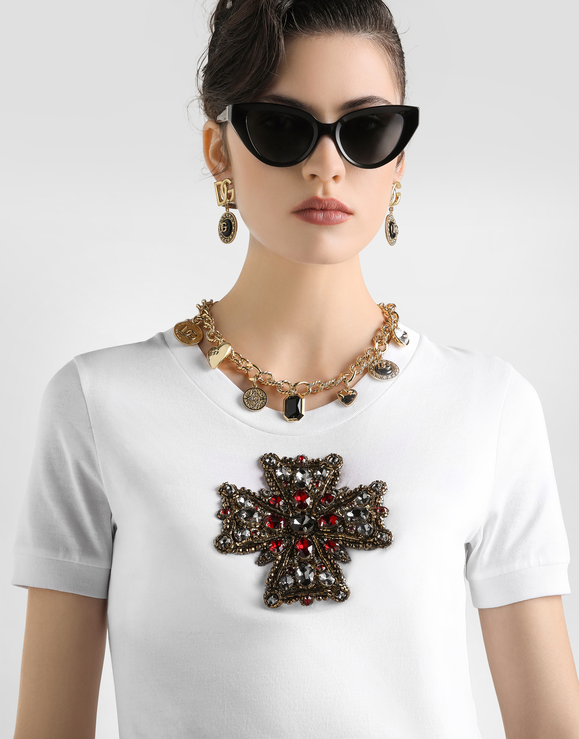 Футболка с крестом из кристаллов swarovski Dolce & Gabbana, белый — фото 4