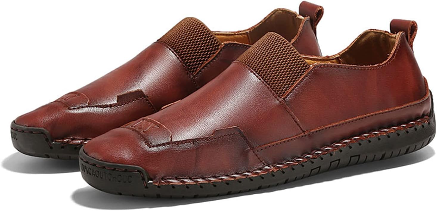 

Мужские кожаные удобные обувь UIKGITP, ручная строчка, эластичные повседневные лоферы, ботинки-куперита, коричневый