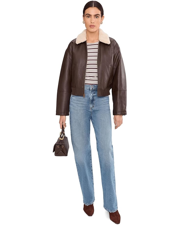 Женская куртка-бомбер Levi's из искусственной кожи с воротником из шерпы, Brown — фото 2