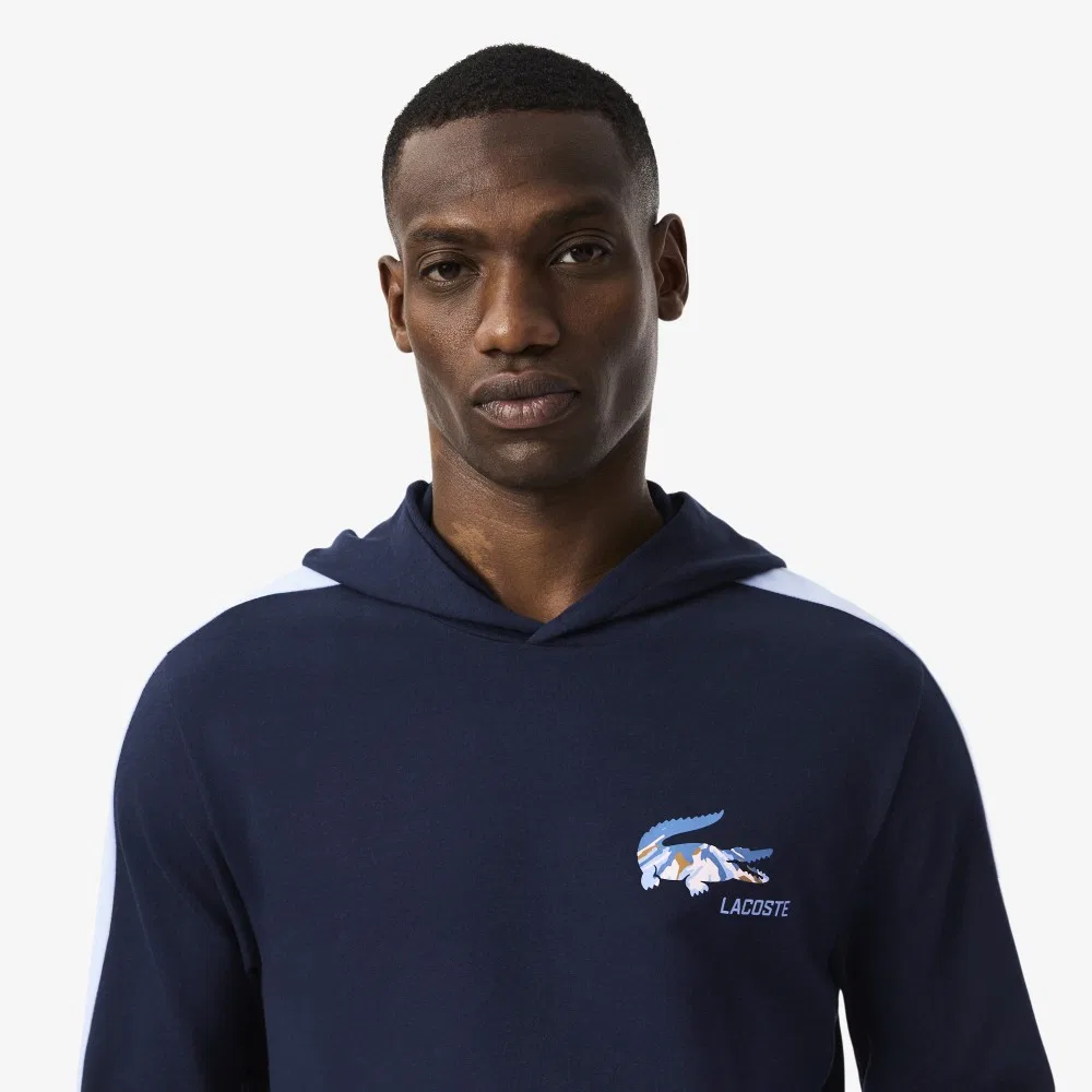 Мужская базовая худи на молнии с сезонным логотипом, тёмно-синяя, от Lacoste — фото 2