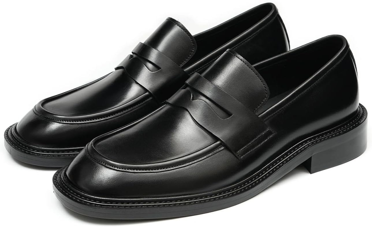 

Мужские слипоны Santimon из натуральной кожи с отделкой пенни - черные деловые туфли с противоскользящей резиновой подошвой, классические повседневные туфли для офиса, свадьбы и ежедневной носки