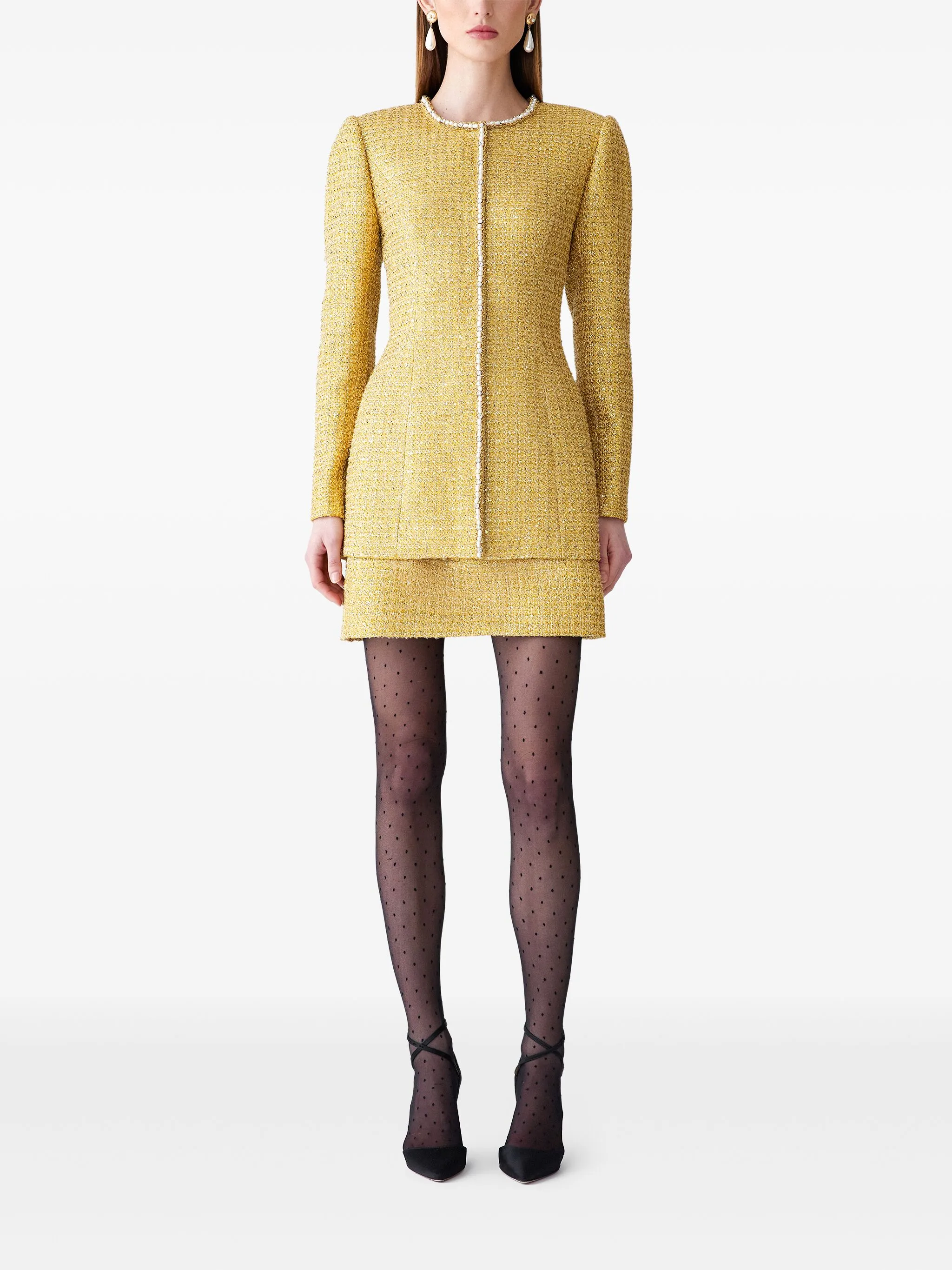 

Мини-юбка из твида с люрексом Carolina Herrera, желтый