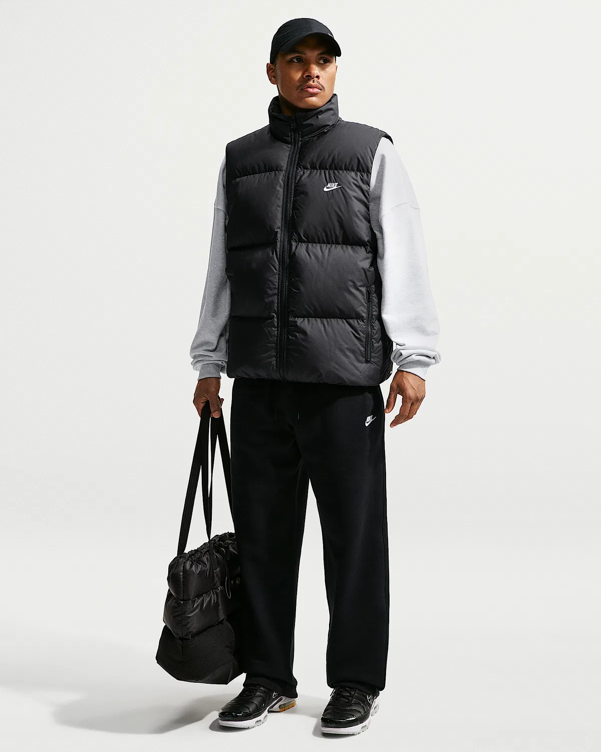 Мужские флисовые штаны Nike Club с открытым низом, Black/Black/White