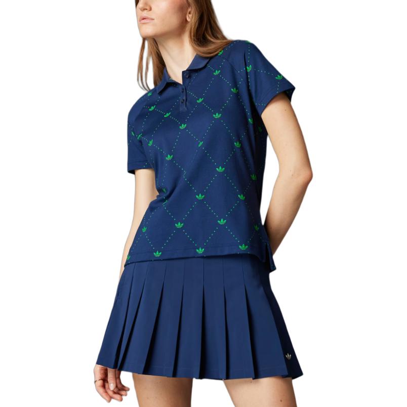 Футболка поло с принтом trefoil Adidas Originals, индиго/зеленый — фото 3