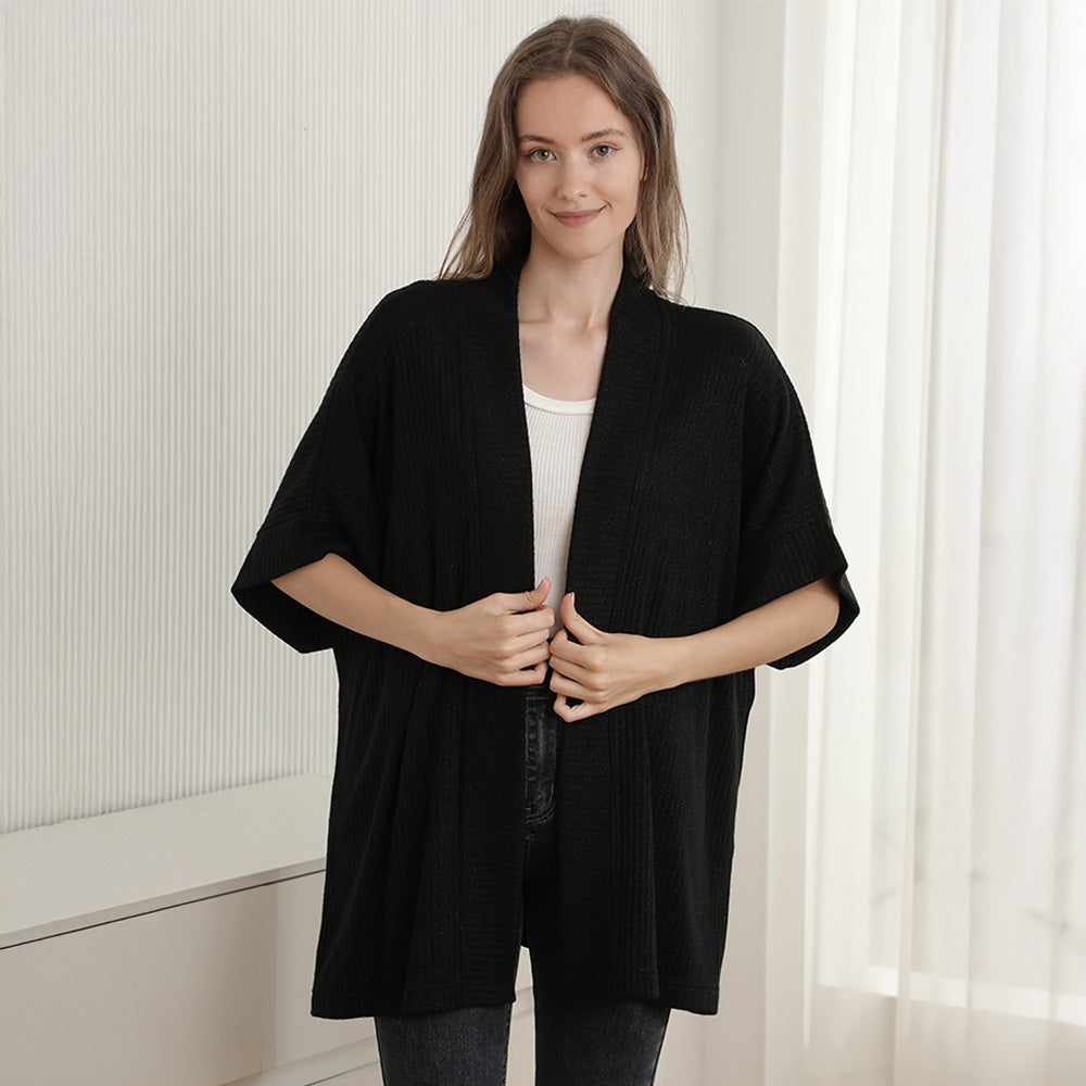 

Однотонный трикотажный кардиган в рубчик с открытой передней частью и карманами TRUEDAMES, черный