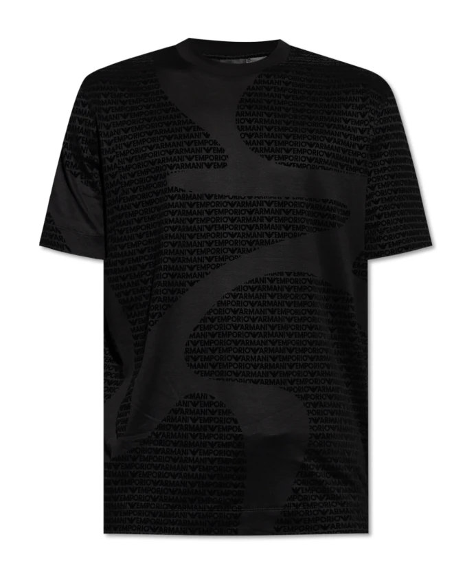 

Футболка с монограммой и бархатистой отделкой. Emporio Armani, черный