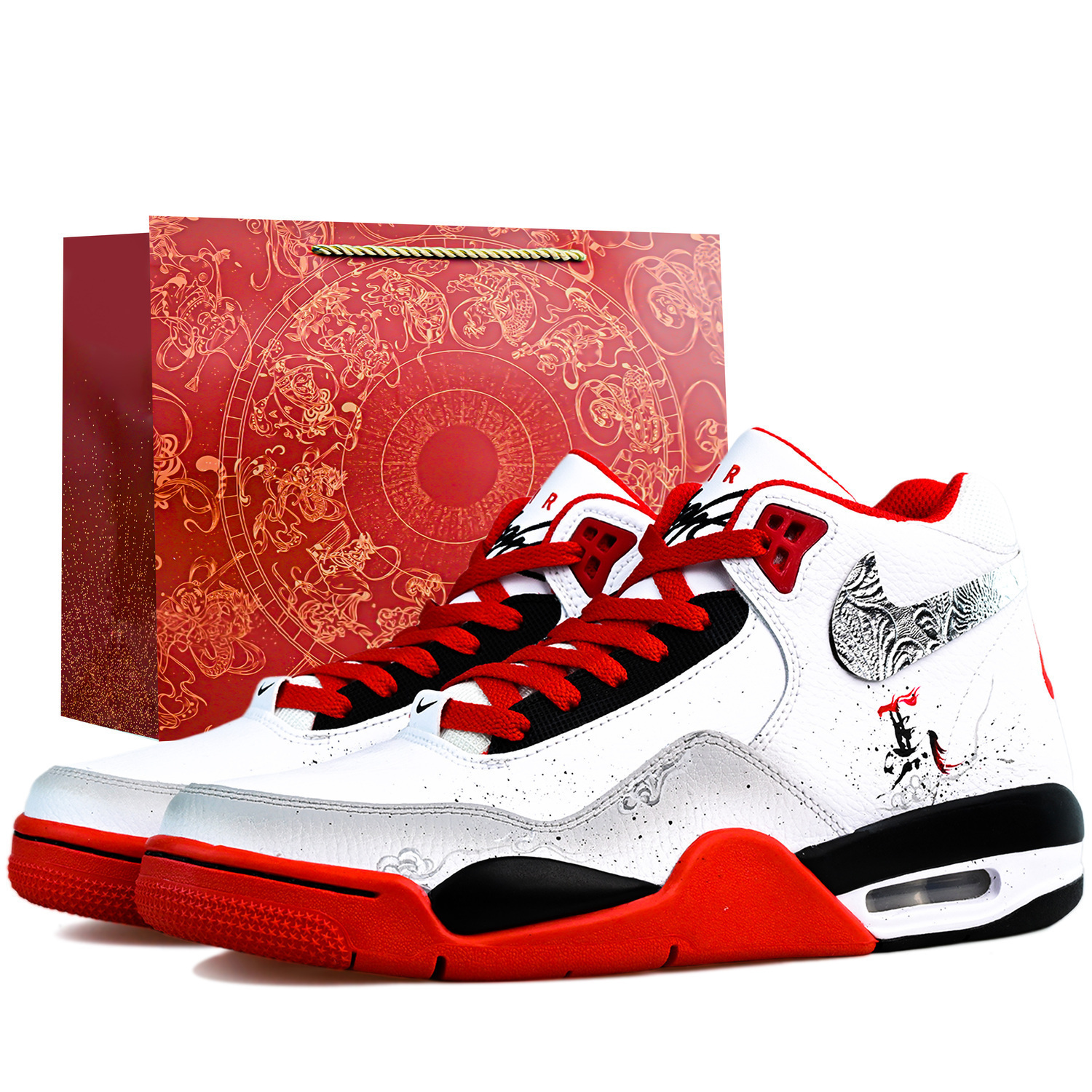 

Мужские баскетбольные кроссовки Flight Legacy средней высоты, износостойкие, с высокой посадкой, в винтажном стиле Nike, белый красный