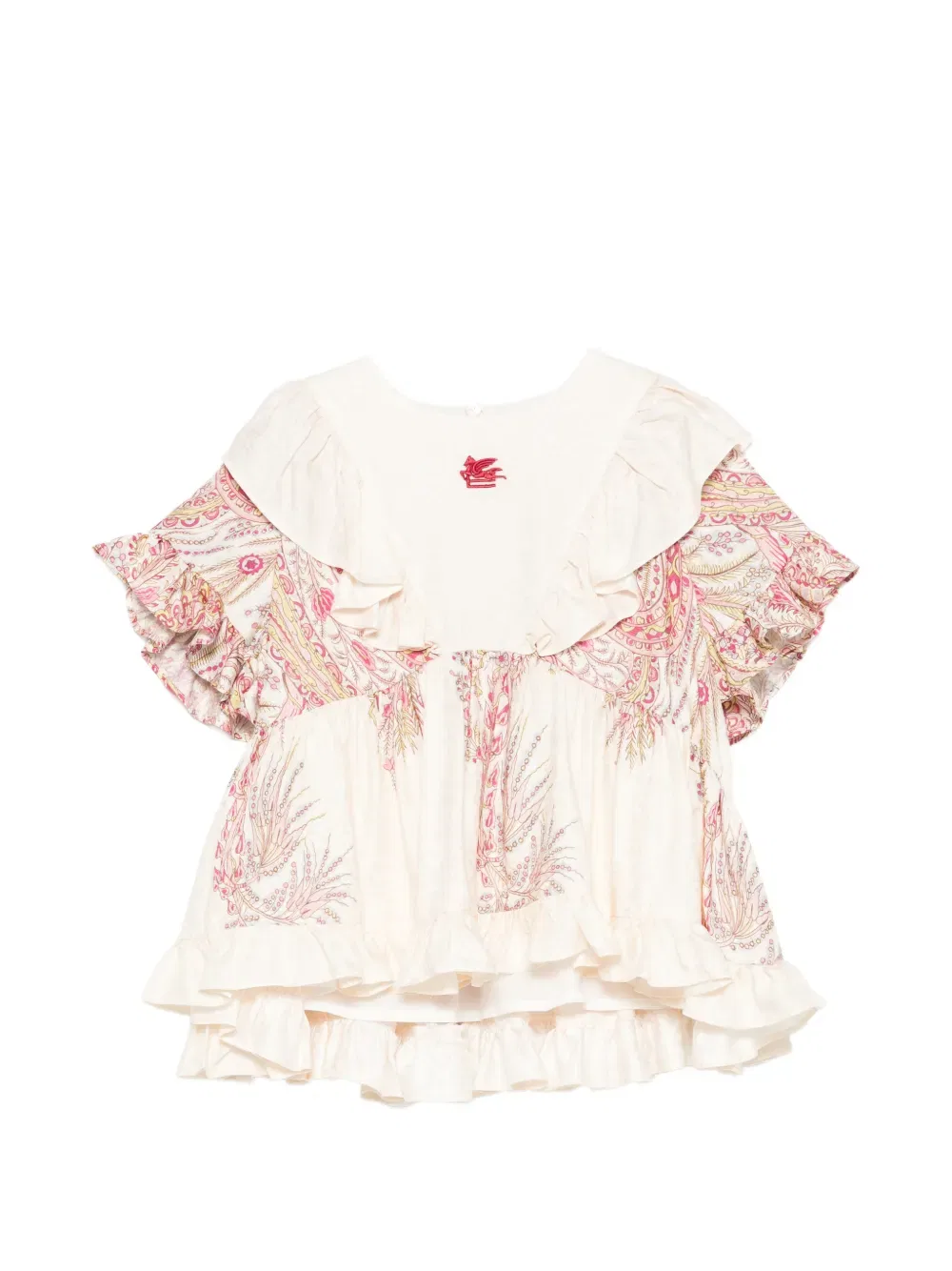 Блузка с оборками и узором пейсли Etro Kids, нейтральный