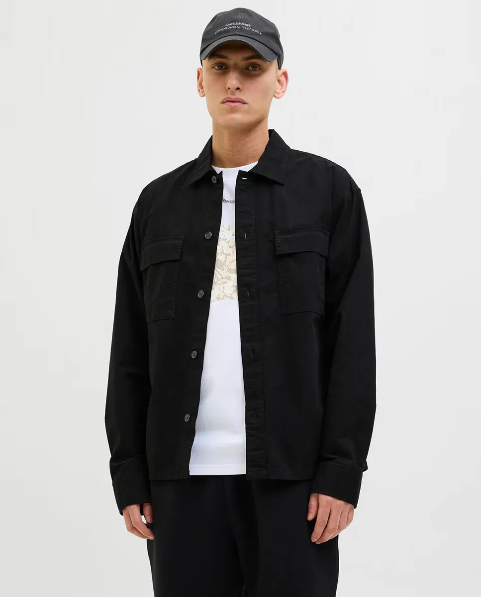 

Мужская однотонная рубашка с боковыми карманами Jack & Jones, черный