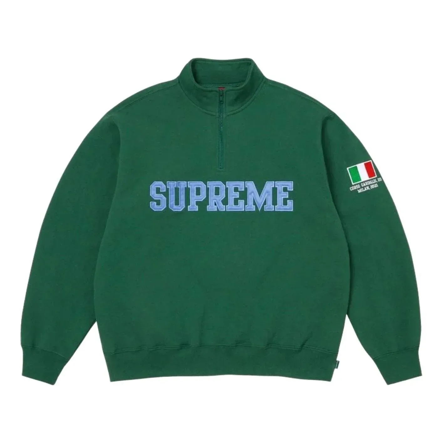 Пуловер Supreme SS26 Shop Flag Half Zip Pullover 'Dark Green-Milan'