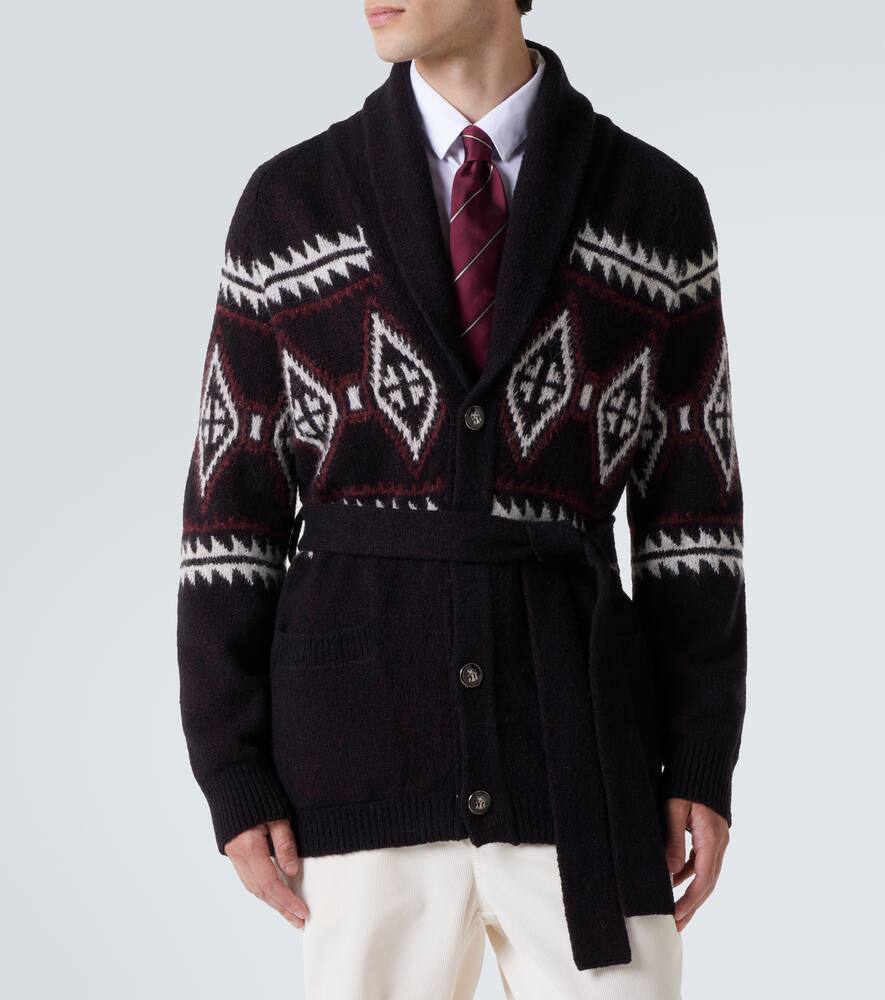 Жаккардовый кардиган из шерсти, шёлка и кашемира Brunello Cucinelli, Burgundy Black — фото 3