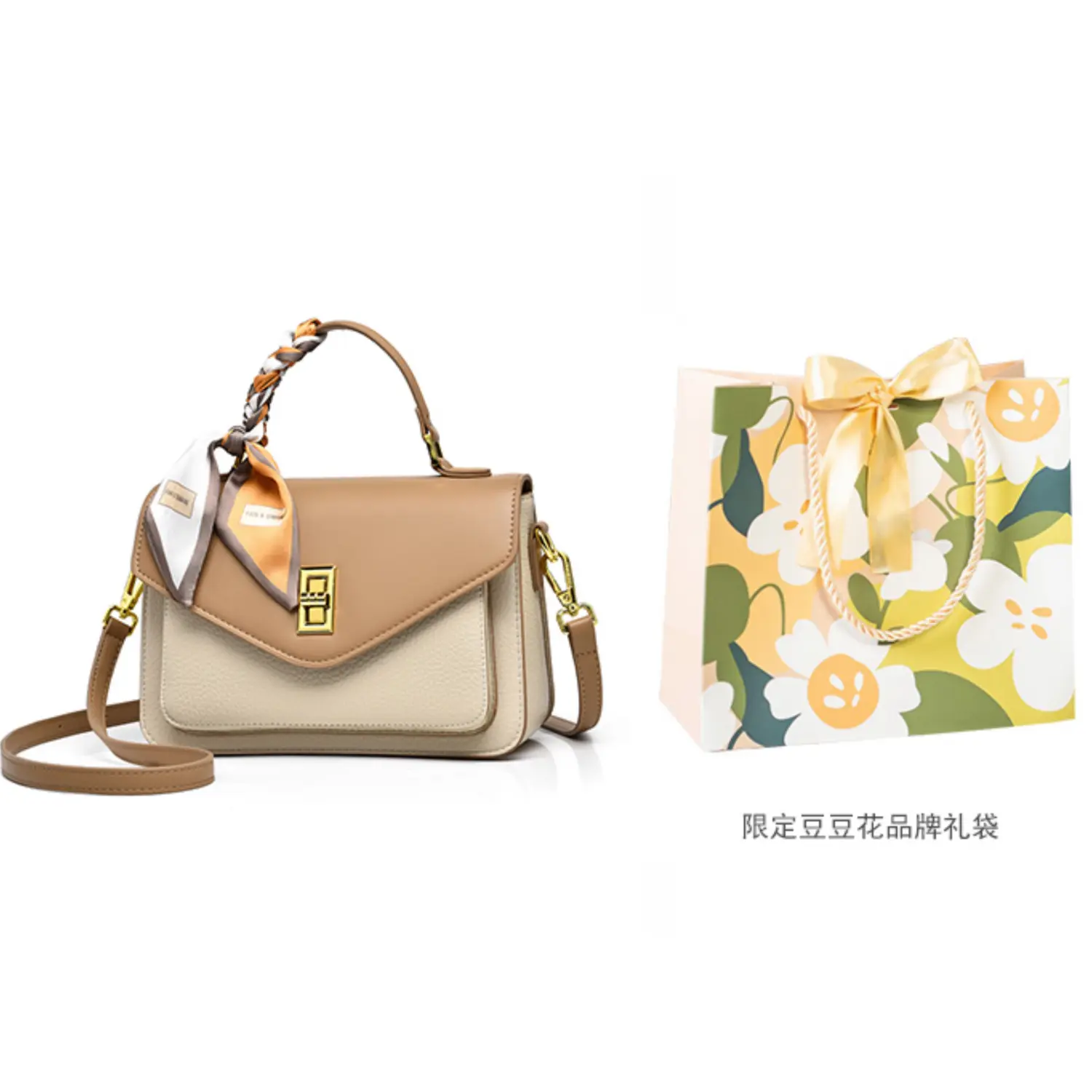 

Versman Женская сумка кросс-боди большая бежево-хаки и классическая черная, Beige & Khaki[Wide Strap & Thin Shoulder Strap & Silk Scarf]