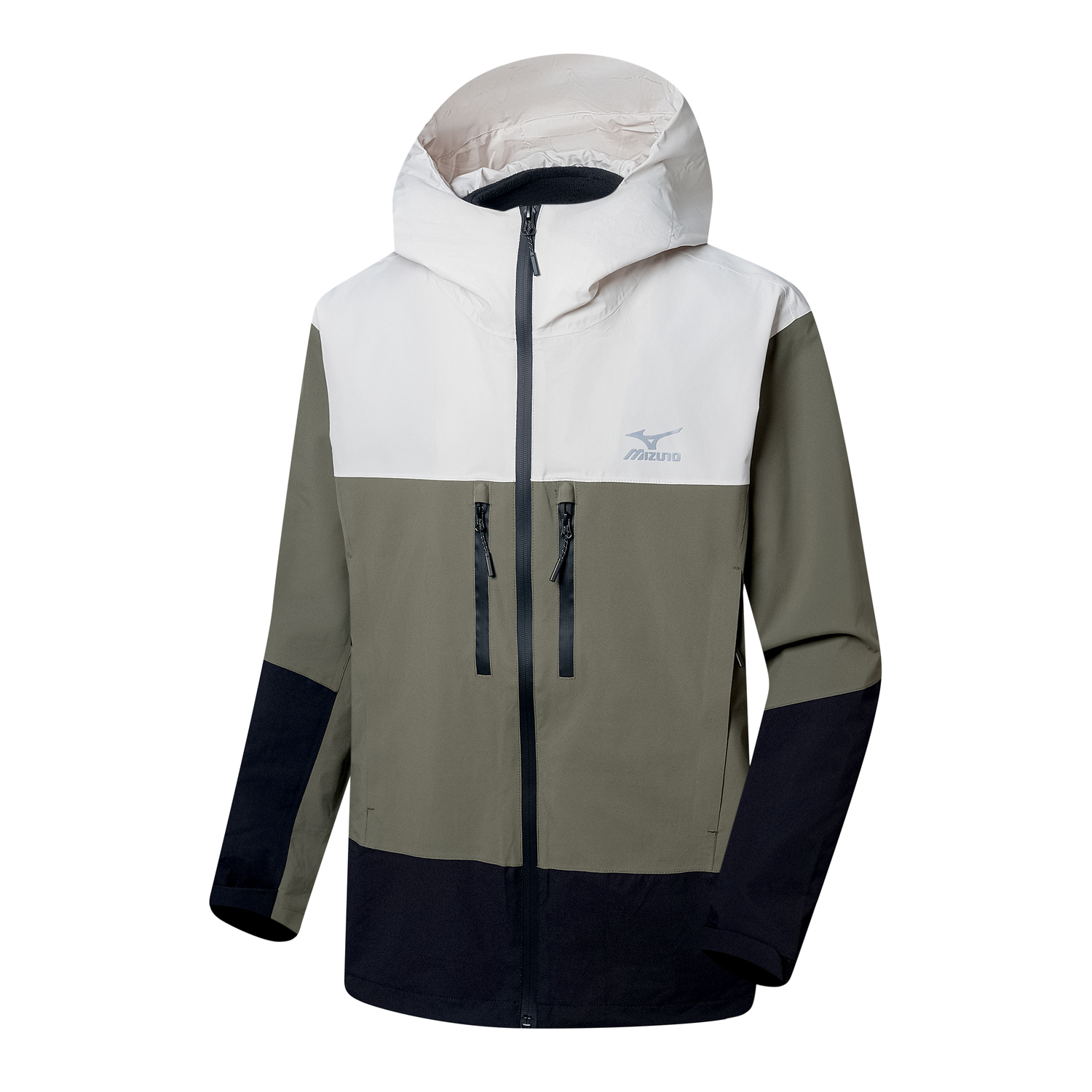 

Mizuno Водостойкая ветрозащитная дышащая износостойкая теплая ветровка унисекс, Oat Gray/Dark Pine Green/Black
