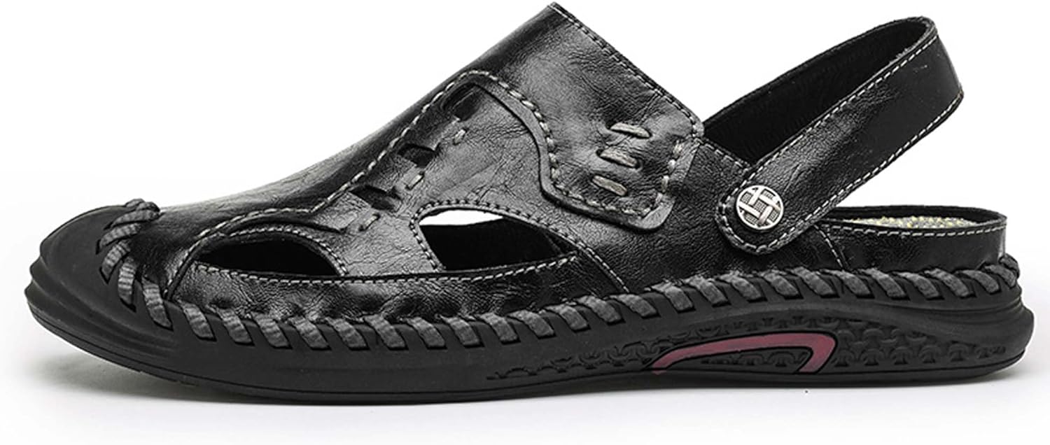 

Мужские кожаные сандалии Vtiao, сандалии для хождения, ручная строчка, сандалии и тапочки, противоскользящие и износостойкие, подходят для походов, повседневных путешествий, игр на пляже и других ситуаций, черный