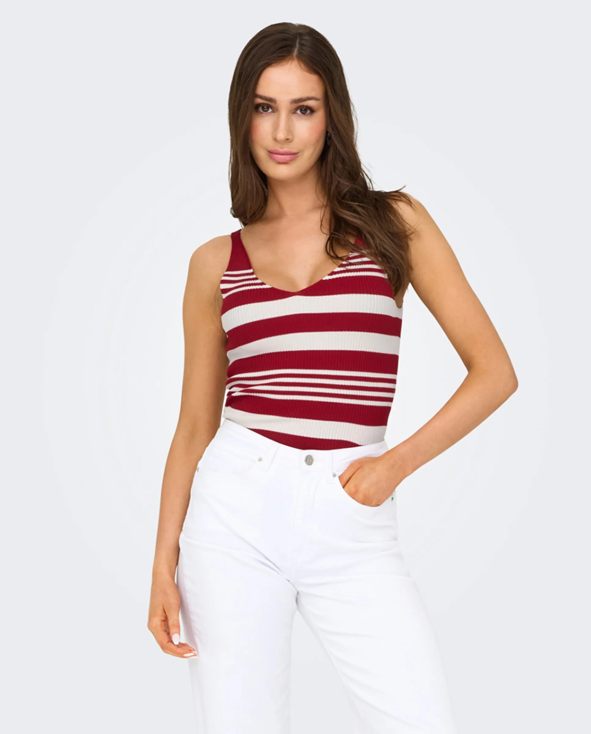 

Женский топ с V-образным вырезом в полоску Only, красный