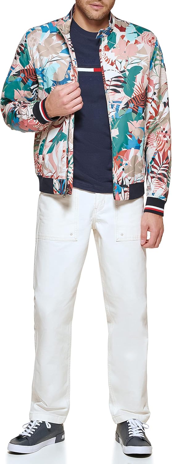 Легкая мужская куртка-бомбер Tommy Hilfiger Varsity Rib Knit, Tropical Print