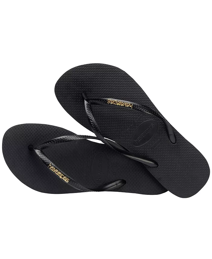 Женские узкие сланцы с логотипом и металлическим декором Slip On Havaianas, черный — фото 4