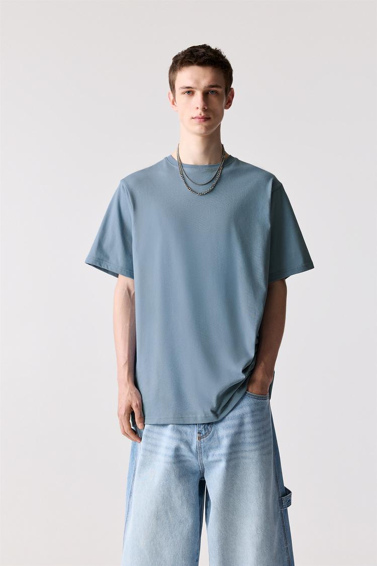 

Базовая хлопковая футболка с коротким рукавом Pull And Bear, синий