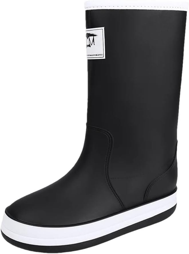 

Мужские высокие резиновые сапоги для улицы, непромокаемые с мягкой подошвой и противоскользящей поверхностью для работы на улице Generic, черный