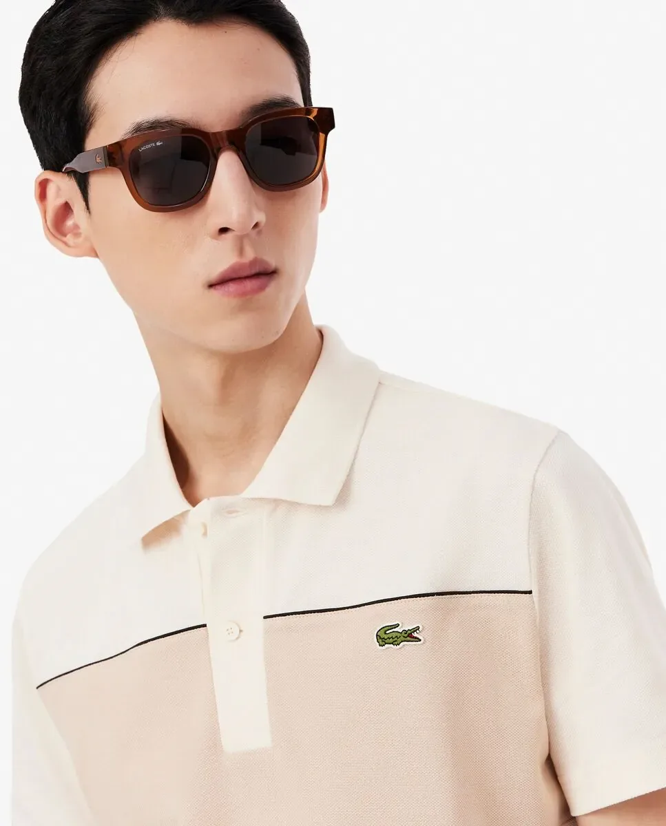 Мужское поло из пике прямого кроя Lacoste, бежевый — фото 3