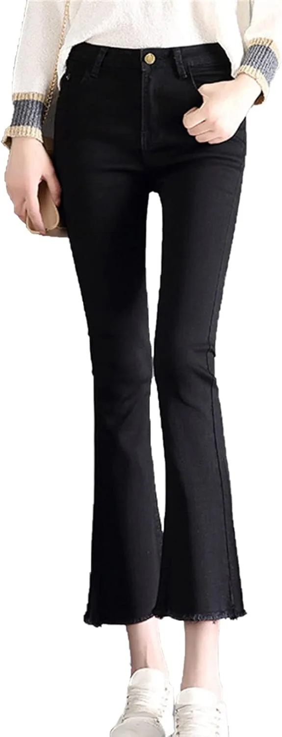 

Женские джинсы скинни флейр высокие distressed raw hem slim fit bell bottom