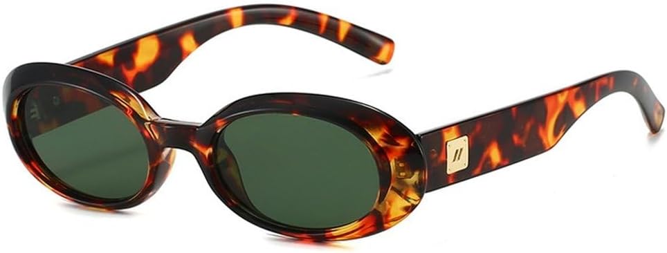 

Ретро-классические маленькие овальные солнцезащитные очки для женщин, модные, с линзами цвета шампанского, защита от УФ-излучения UV400, для мужчин, трендовые, с заклепками, в стиле панк SKFGNX, Leopard Dark Green