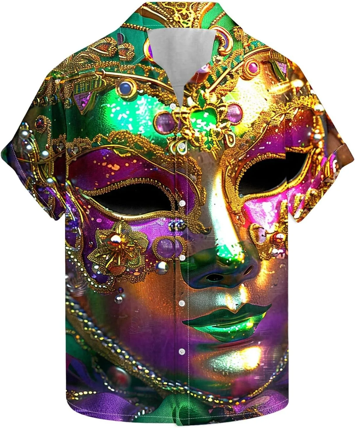 

Мужская футболка с коротким рукавом Mardi Gras Mask Print Lapel