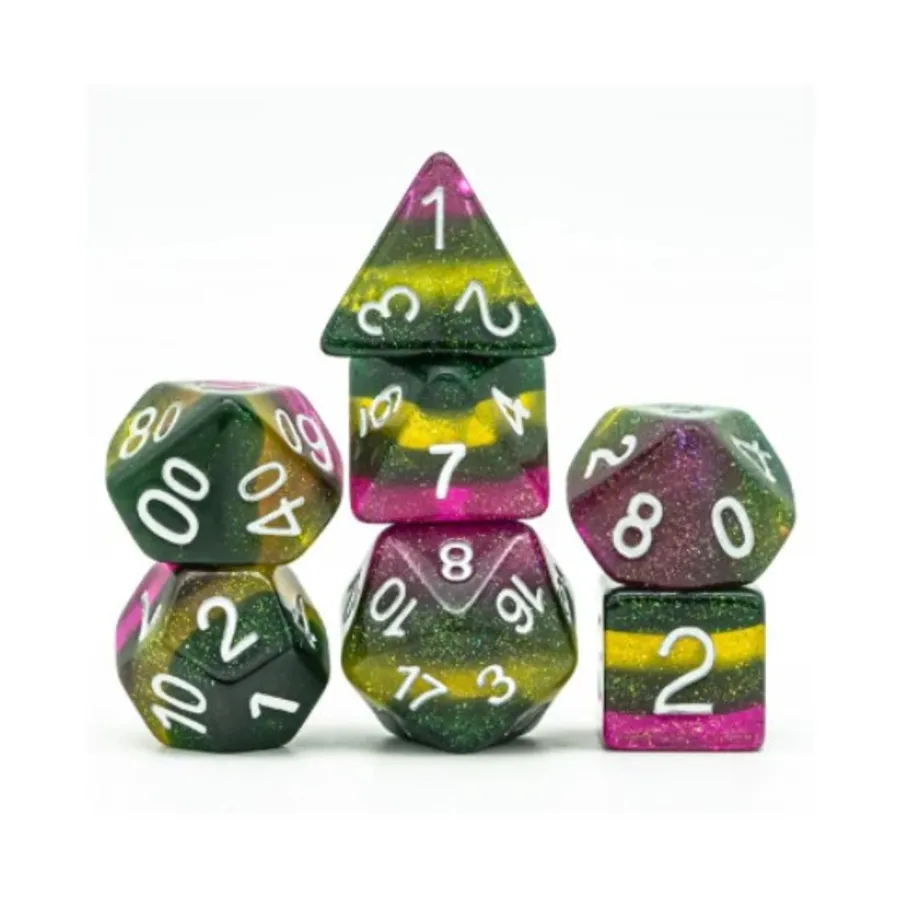 

Набор Poly — Poison Swamp с белым (7), Dice Sets - Resin/Acrylic - Rainbow & Multi-Colored (Foam Brain Games)