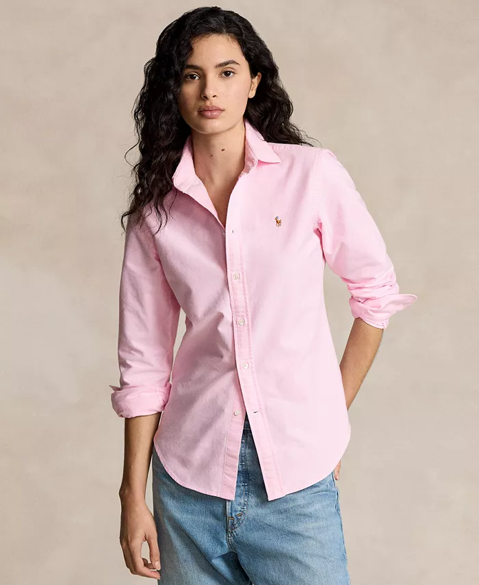 

Женская облегающая полосатая рубашка Oxford Polo Ralph Lauren, розовый