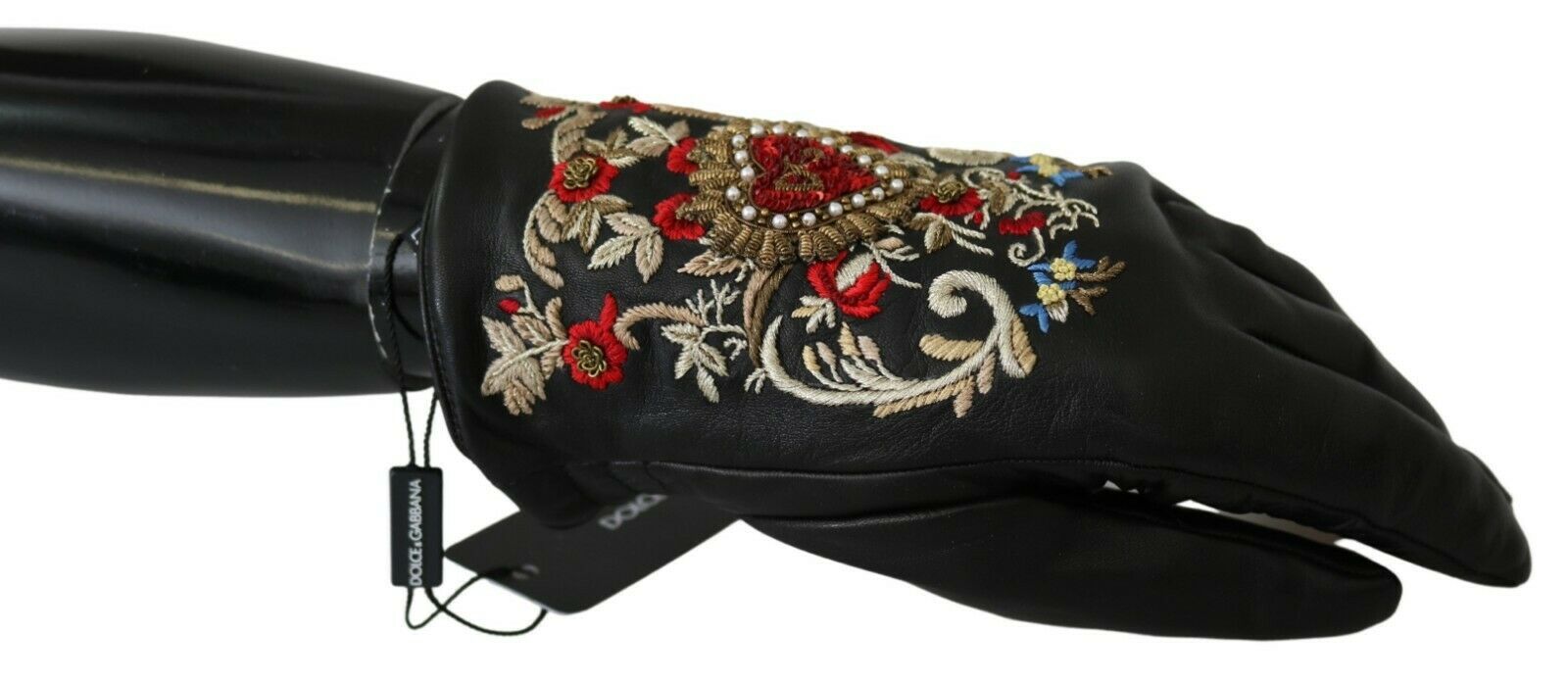 

Элегантные вышитые кожаные перчатки Dolce & Gabbana, черный