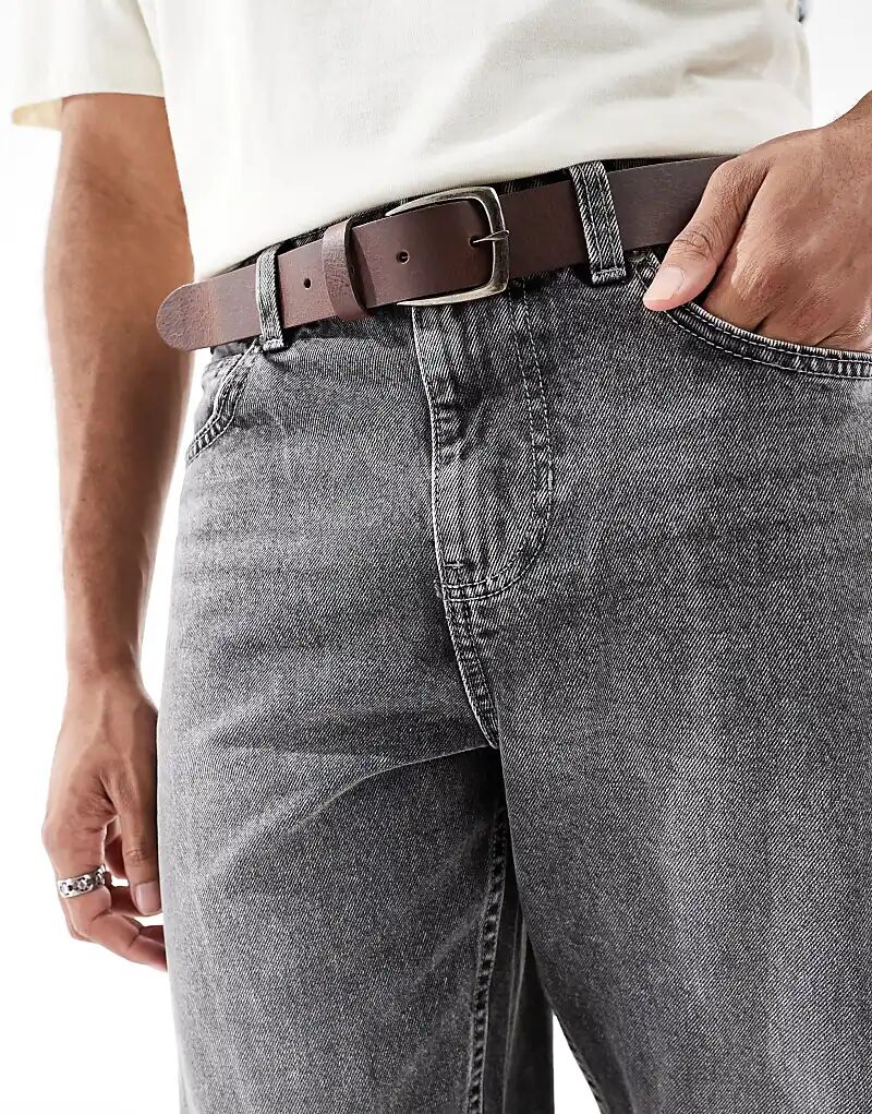 

Ремень из кожи Jack & Jones коричневого цвета