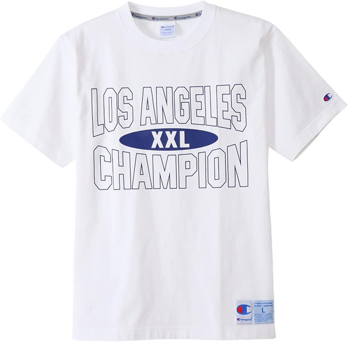 

Мужская футболка Champion C3-X324 с коротким рукавом, круглый вырез, 100% хлопок, бирка USA Jock Tag, графический принт, футболка с коротким рукавом, спортивный стиль, белый/синий