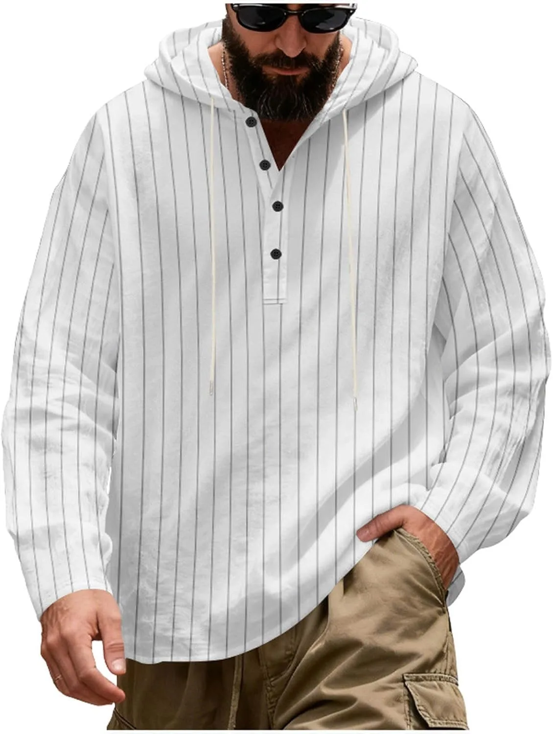 

Xiaojmake мужская хлопковая льняная футболка henley с длинным рукавом