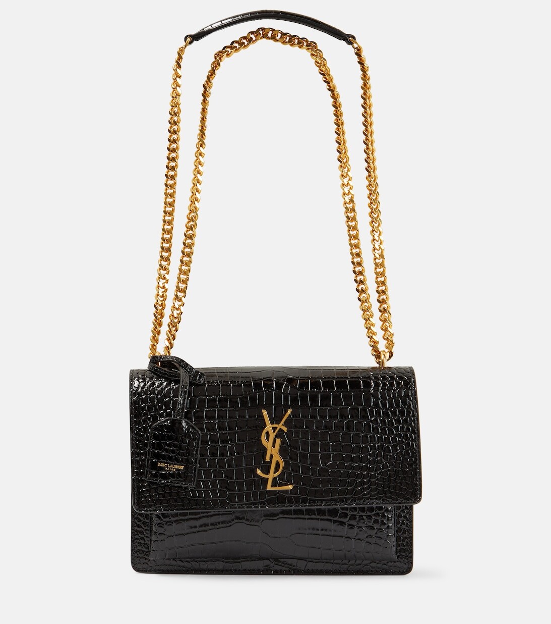 

Сумка Sunset среднего размера из кожи с эффектом крокодила Saint Laurent, черный