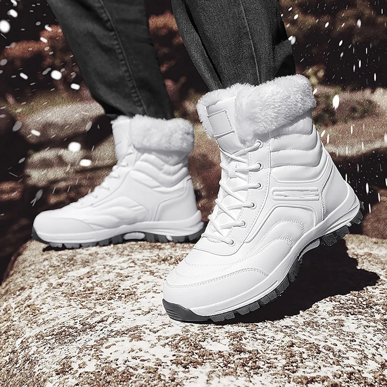 Ботинки Winterstiefel, wärmeisolierend, warm gefüttert, mittelhoch geschnitten, Outdoor-Wanderschuhe für kaltes Wetter Generic, Weiß — фото 2