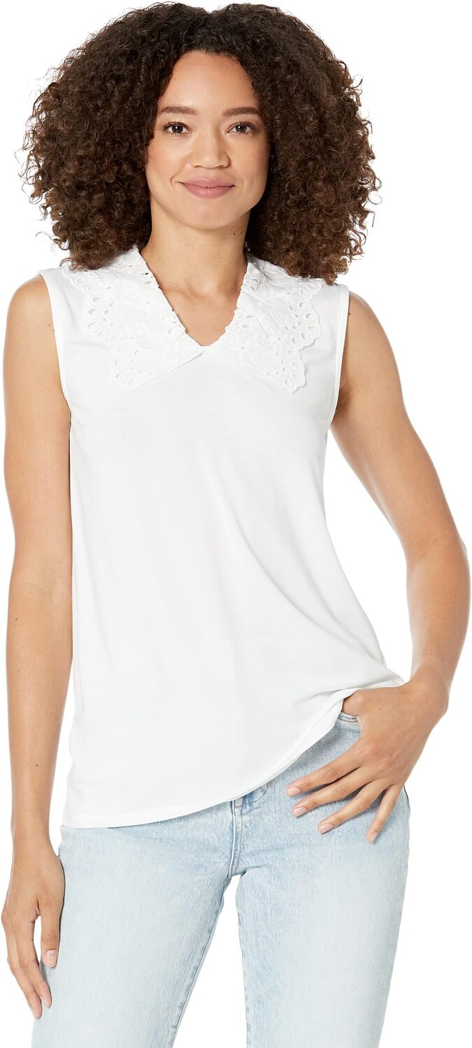 

Пуловер H Halston Sleeveless V-Neck Eyelet Pullover, белый