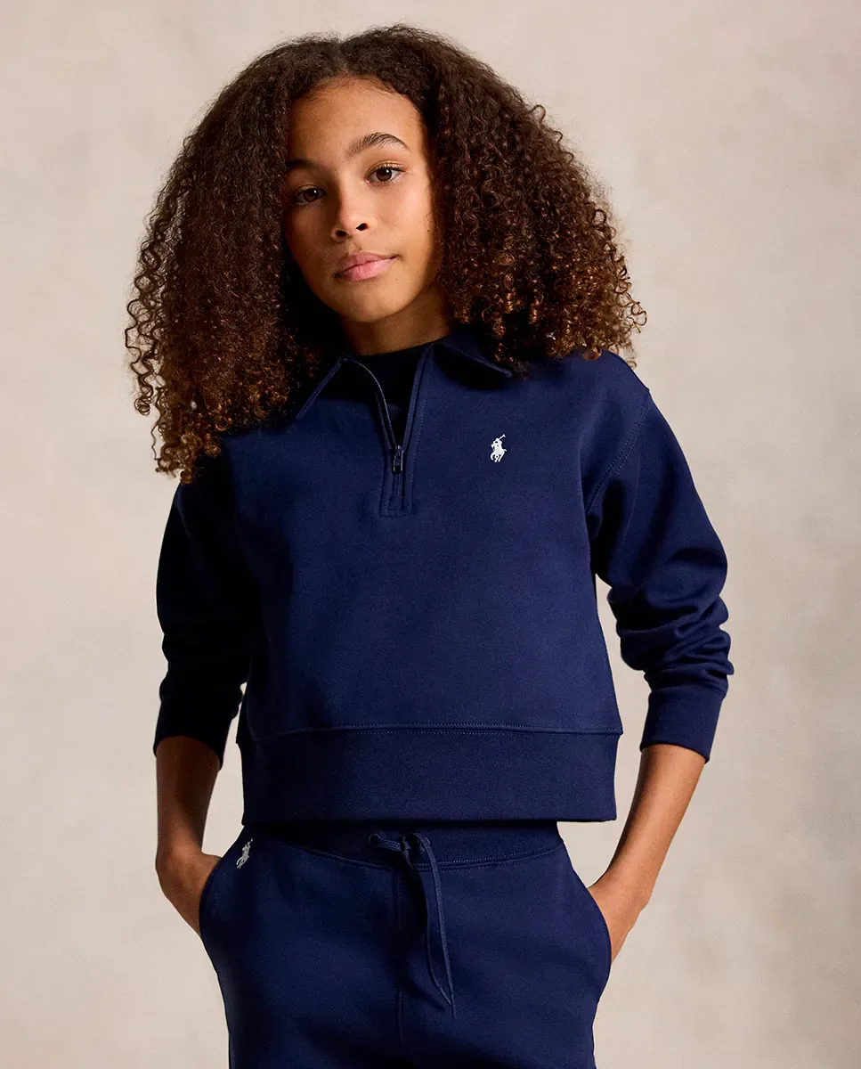 Детская толстовка из технической ткани с короткой молнией Polo Ralph Lauren, темно-синий — фото 3