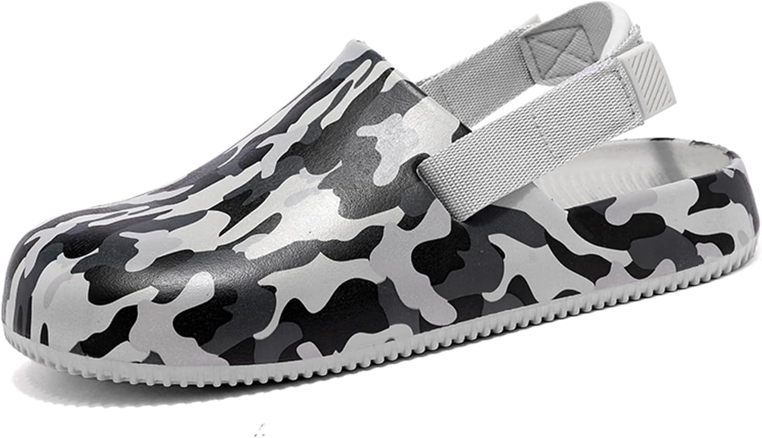 

Мужские кломпы для улицы, легкие спортивные сандалии-мюли, камуфляжные, для пляжа, с нескользящей подошвой и регулируемым задним ремешком Fliozy, серый