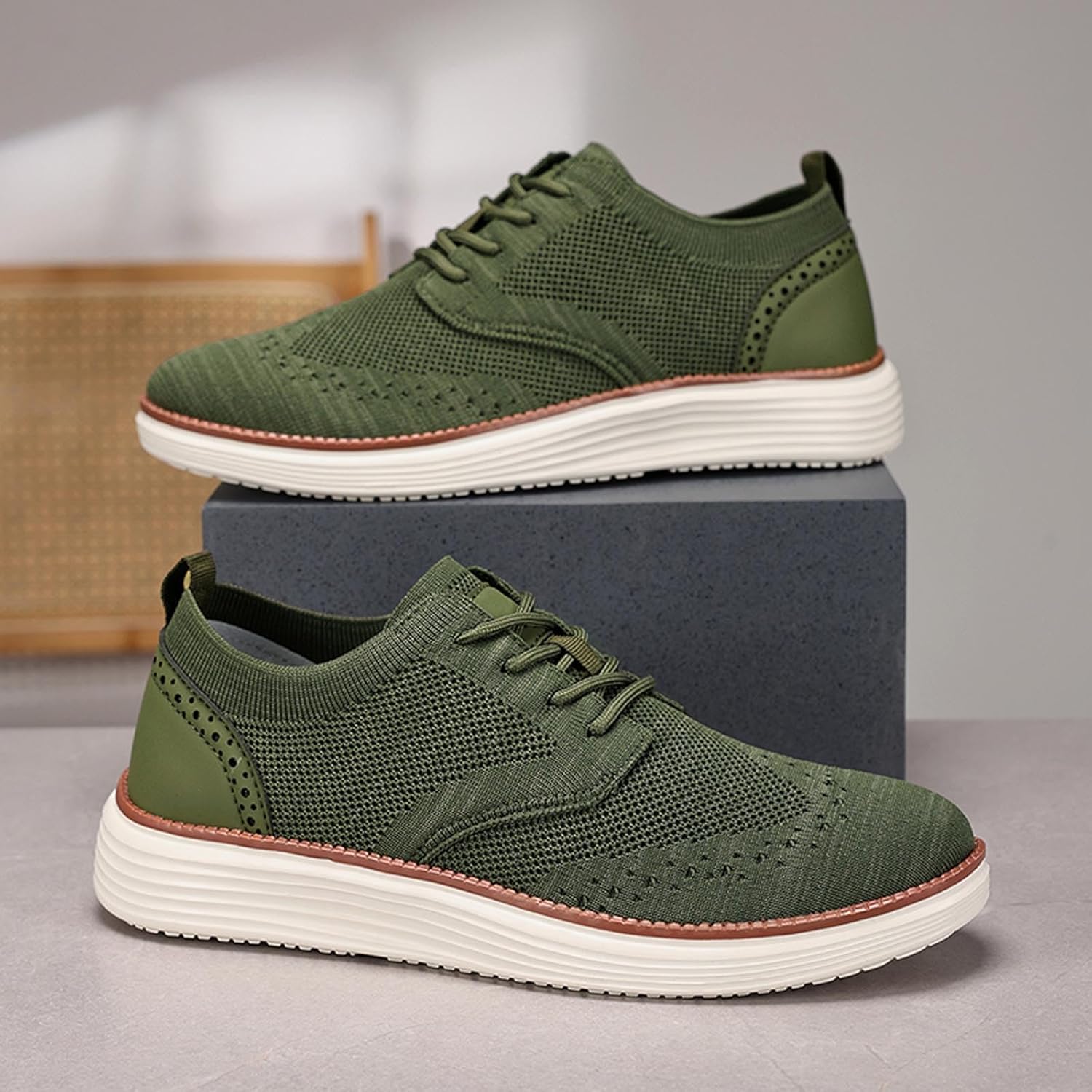 Мужские кроссовки Oxfords, легкие вязаные слипоны на шнуровке, сетчатые лоферы, классические нескользящие кроссовки для спорта, тренажерного зала, тенниса и ходьбы Xjypuu2, зеленый — фото 4