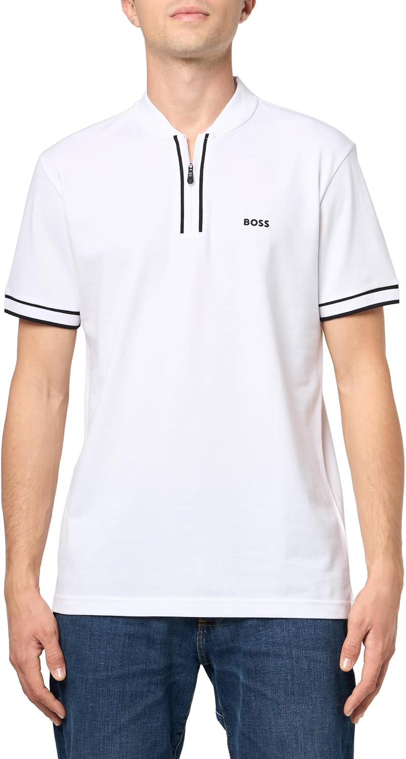 

BOSS мужская поло с застежкой-молнией на воротнике, White Oak, Белый, BOSS мужская поло с застежкой-молнией на воротнике, White Oak