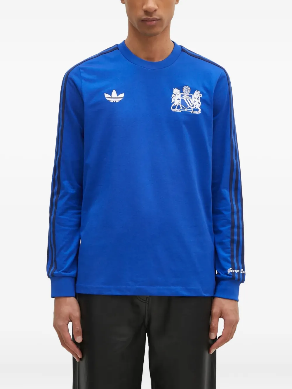 

Лонгслив с тремя полосками и гербом adidas, синий