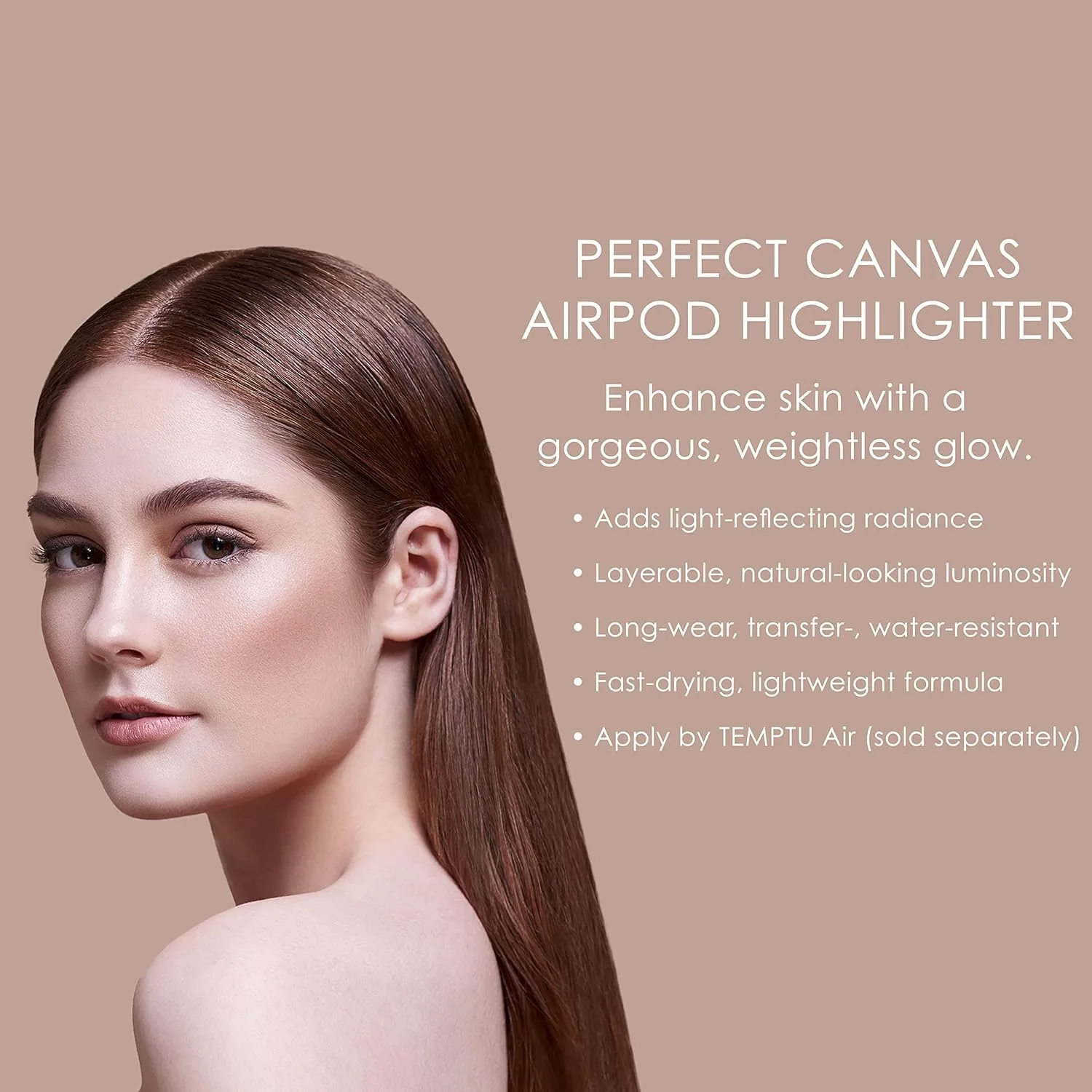 Хайлайтер TEMPTU Perfect Canvas Airbrush Airpod: стойкий, наслаиваемый, светоотражающее сияние и мерцание, естественное свечение, невесомый иллюминатор, формула с возможностью наслаивания., Sunset Glow — фото 4
