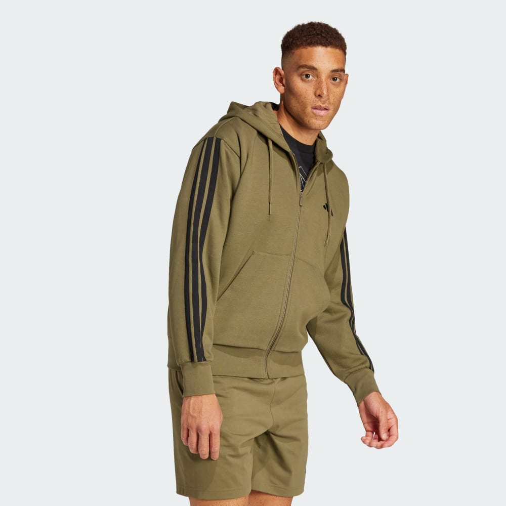 Толстовка Adidas Essentials 3-Stripes Fleece, оливковый — фото 4