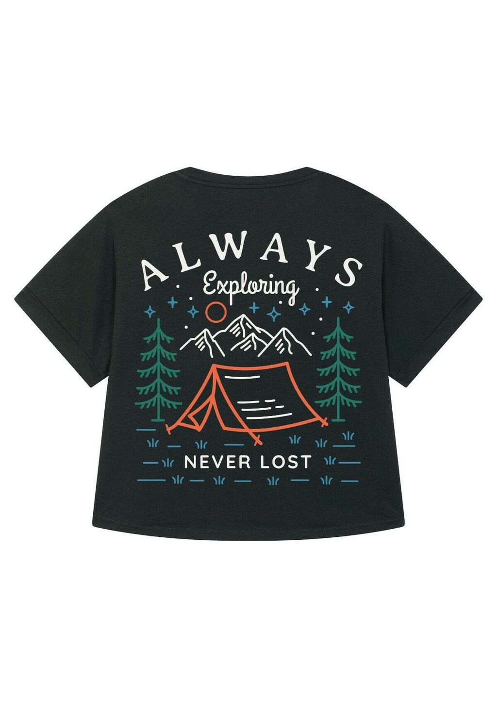 

Футболка с принтом ALWAYS EXPLORING NEVER LOST watapparel, черный