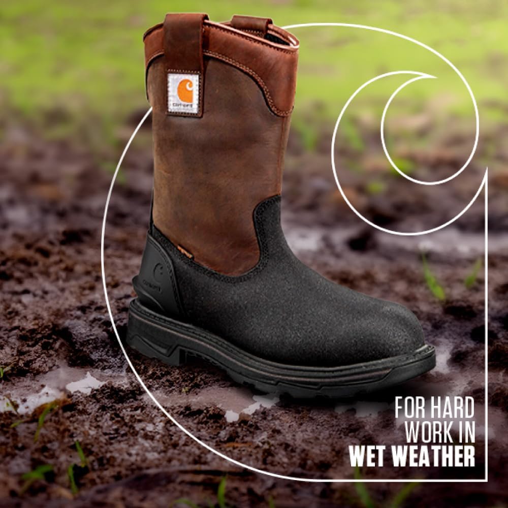 Carhartt Ironwood водонепроницаемые рабочие ботинки для мужчин - 11-дюймовые веллингтоны из масляной кожи с противоскользящей подошвой и защитой от электростатического разряда, Brown Oiltan/Black Coated — фото 2