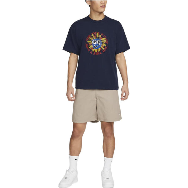 Футболка Nike Cartoon Flowers Logo Pattern Printing Round Neck Short Sleeve Blue, мультиколор — фото 3