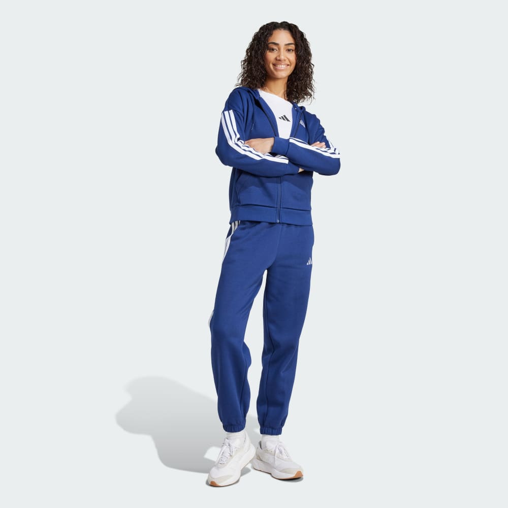 Худи Adidas Essentials 3-Stripes Full-Zip Fleece Hoodie, цвет Dark Blue/White — фото 3