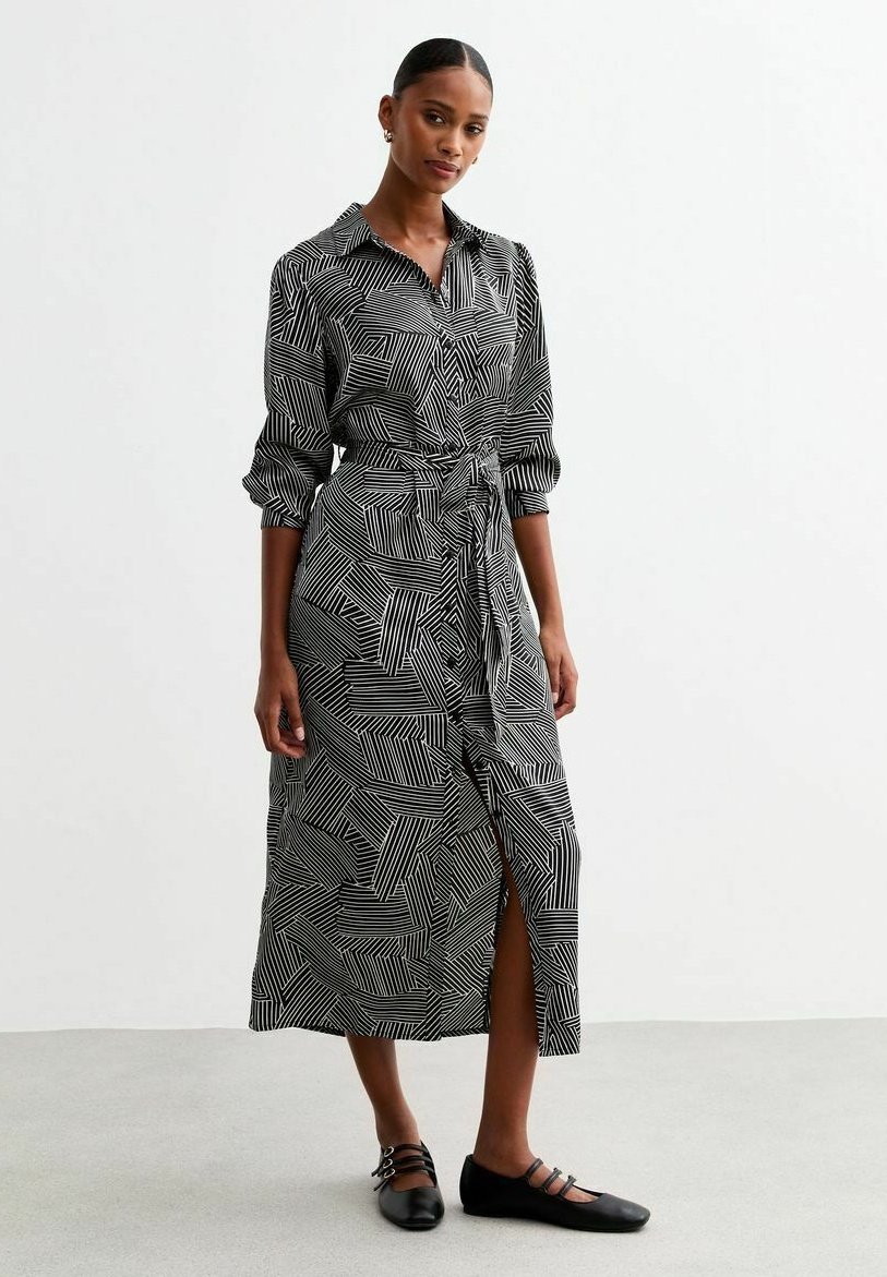 

Платье-рубашка GEOMETRIC PATTERNED BELTED MIDI New Look, черный