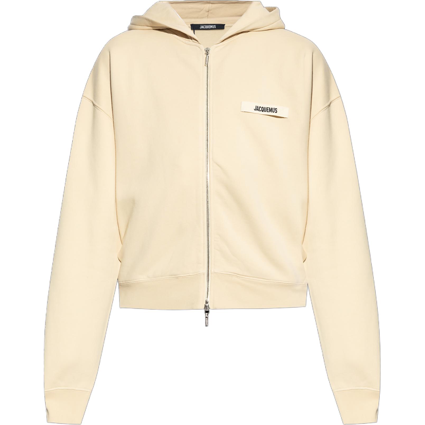 Jacquemus Толстовка с молнией и логотипом из рубчатой ткани, Ecru — фото 3