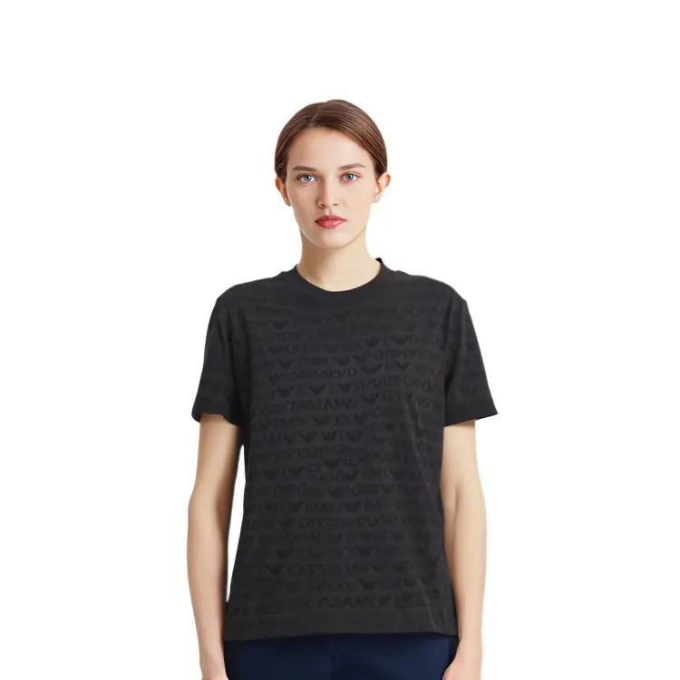 Футболка Logo-Jacquard с круглым вырезом EMPORIO ARMANI, черный — фото 4